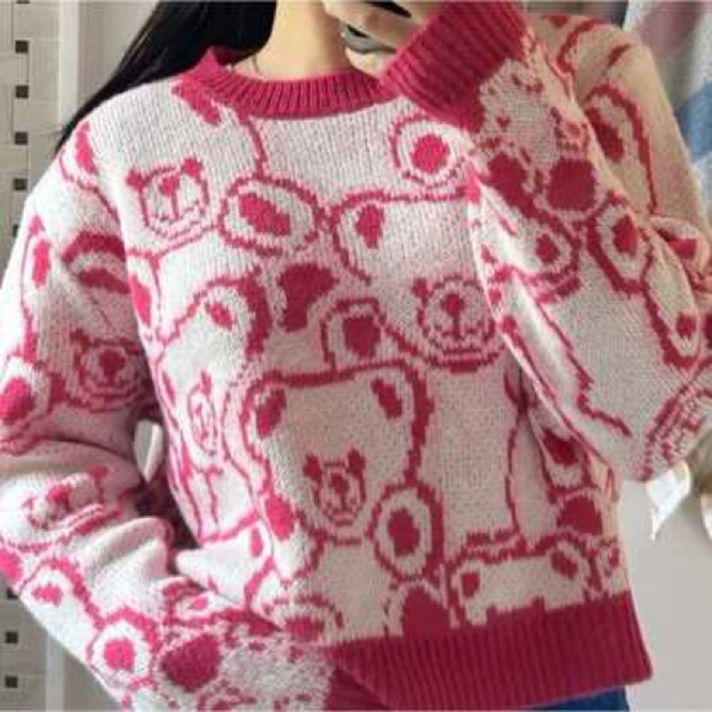Cotton Emporium Pink Bear Pattern Sweater